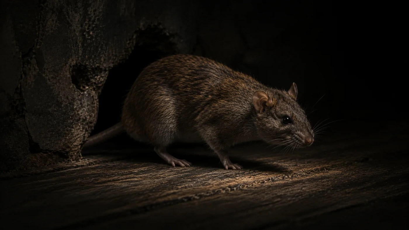 Wanderratte in einer dunklen, hochwertigen Editorial-Aufnahme