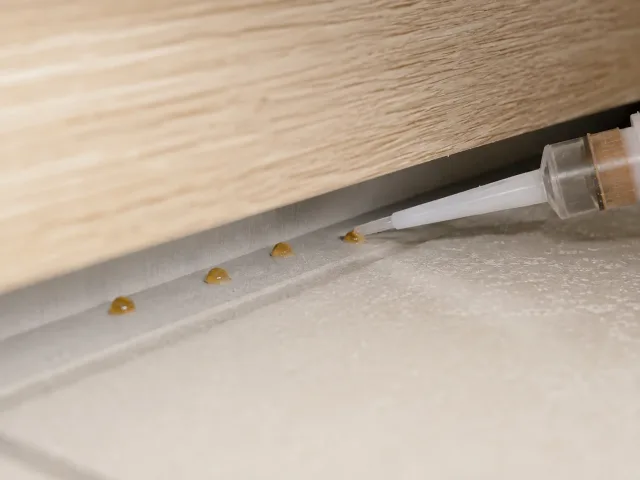 Präzise gesetzte Gelköderpunkte in einem verborgenen Küchenspalt