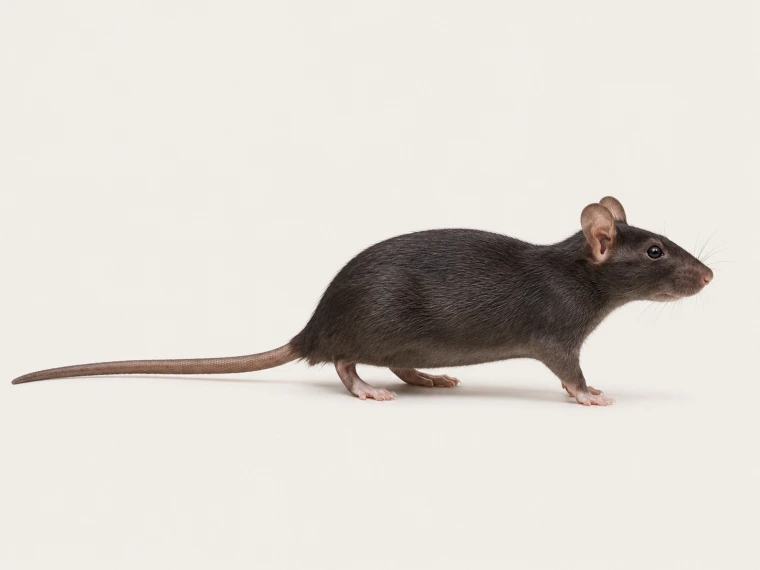 Schlanke Hausratte in seitlicher Studioansicht