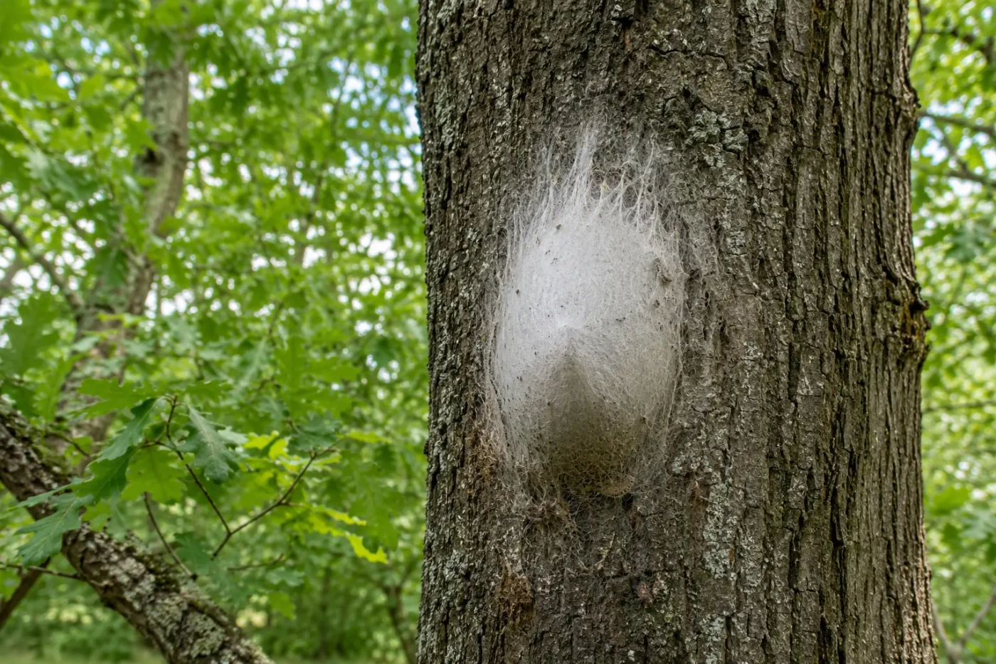 Gespinstnest des Eichen-Prozessionsspinners an einer alten Eiche
