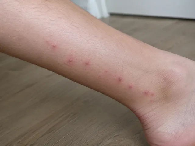 Mehrere kleine gerötete Stiche in einer Reihe am Knöchel
