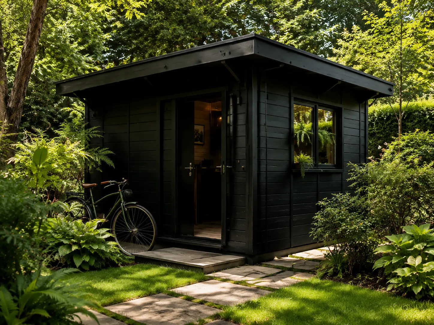 Gartenhaus in einem begrünten privaten Garten