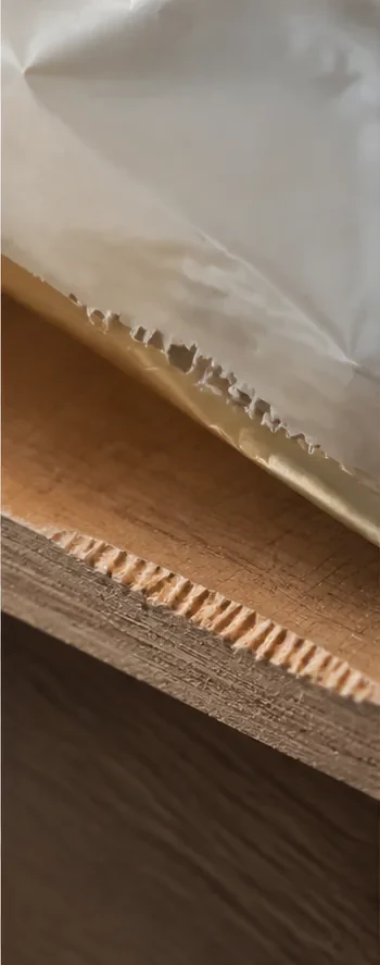 Feine Nagekerben an einer Materialkante