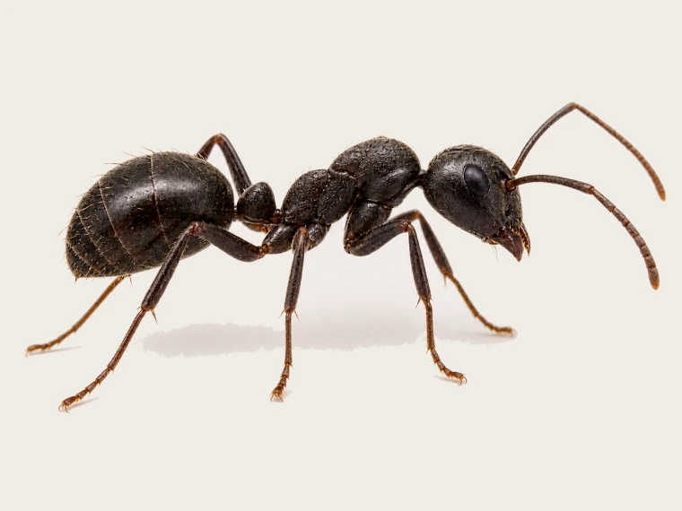 Schwarze Wegameise in seitlicher Makroansicht