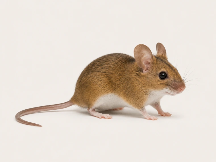 Waldmaus mit großen Augen und Ohren in seitlicher Studioansicht