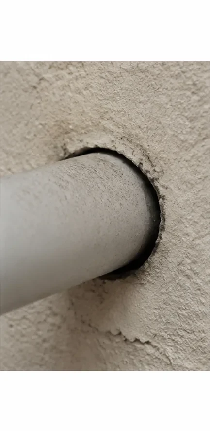 Rohrdurchführung mit unsauberem Ringspalt in einer Wand